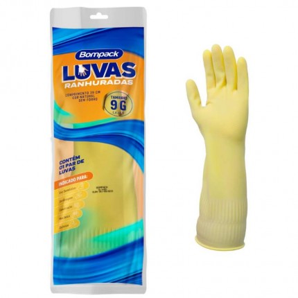 LUVA LATEX BOMPACK RANHURADA AM GD(37CM)
