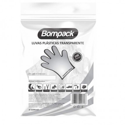 LUVA PLASTICA DESCART.BOMPACK TR C/100PC