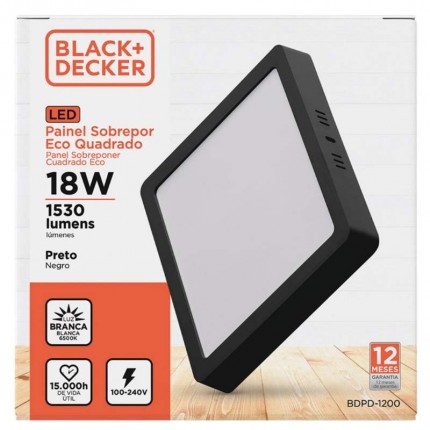 PAINEL LED BED 18W SOB.QD 6500K(PRETO)